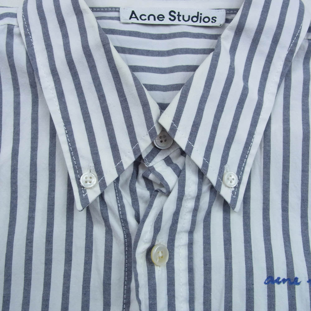 ACNE STUDIOS アクネストゥディオズ FN-MN-SHIR000374 ストライプ ロゴプリント 長袖 ボタンダウンシャツ BDシャツ ホワイト系 44【中古】
