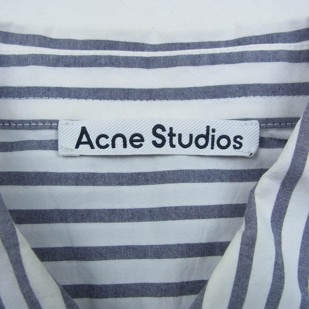 ACNE STUDIOS アクネストゥディオズ FN-MN-SHIR000374 ストライプ ロゴプリント 長袖 ボタンダウンシャツ BDシャツ ホワイト系 44【中古】