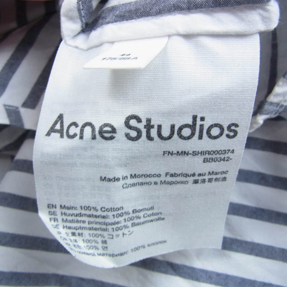 ACNE STUDIOS アクネストゥディオズ FN-MN-SHIR000374 ストライプ ロゴプリント 長袖 ボタンダウンシャツ BDシャツ ホワイト系 44【中古】