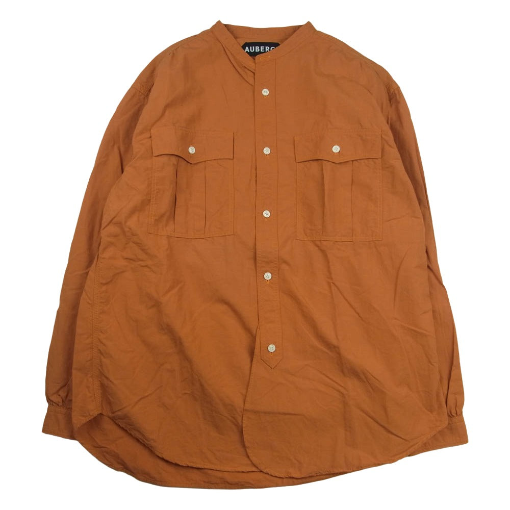オーベルジュ DURHAM バックギャザー コットン 長袖 ノーカラー シャツ オレンジ系 42【中古】