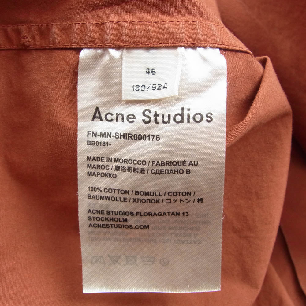 ACNE STUDIOS アクネストゥディオズ 20SS FN-MN-SHIR000176 Oversized Cotton Shirt オーバーサイズコットンシャツ 長袖シャツ オレンジ系 46【中古】