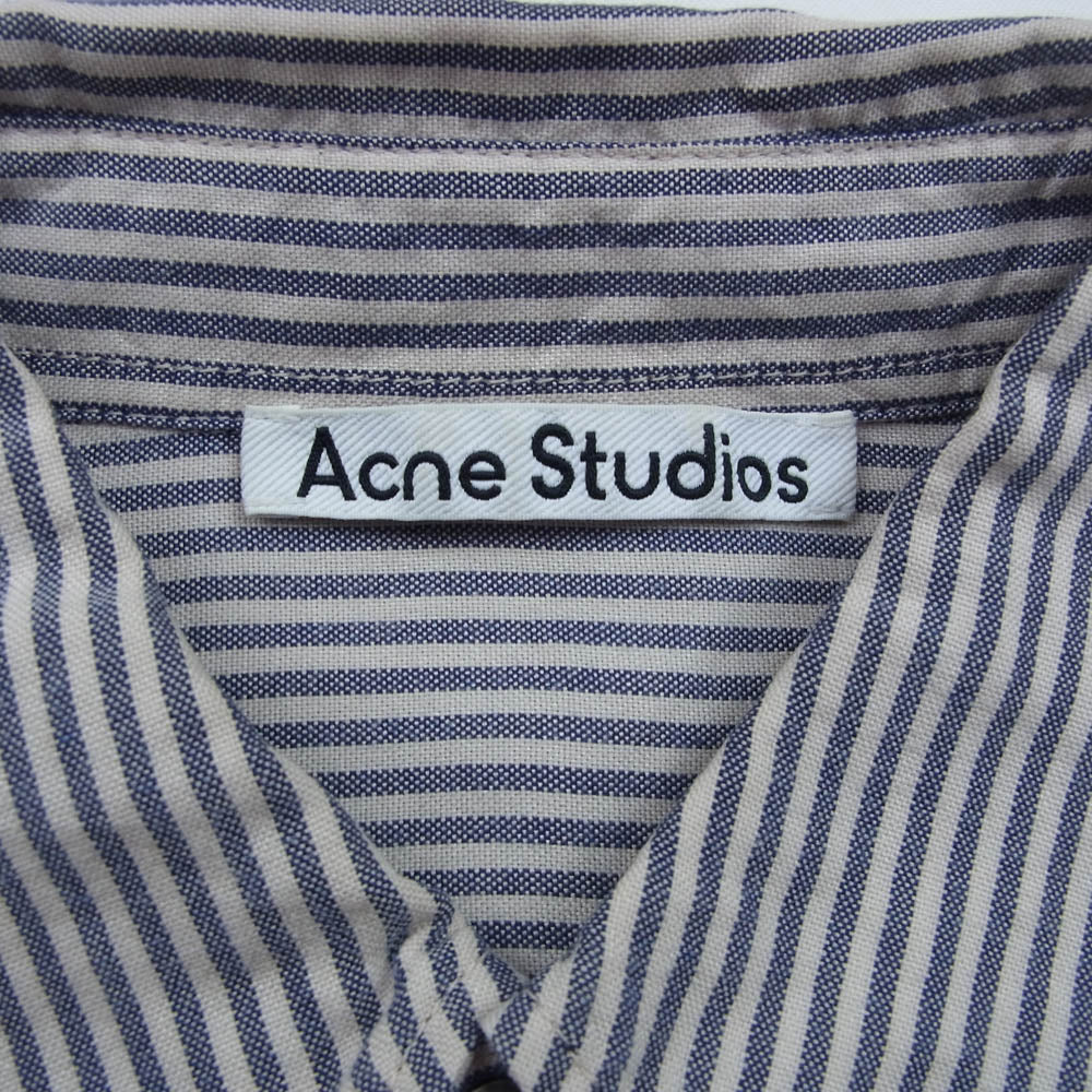 ACNE STUDIOS アクネストゥディオズ FN-MN-SHIR000592 ストライプ ロゴ刺繍 長袖 ボタンダウンシャツ BDシャツ ネイビー系 44【中古】