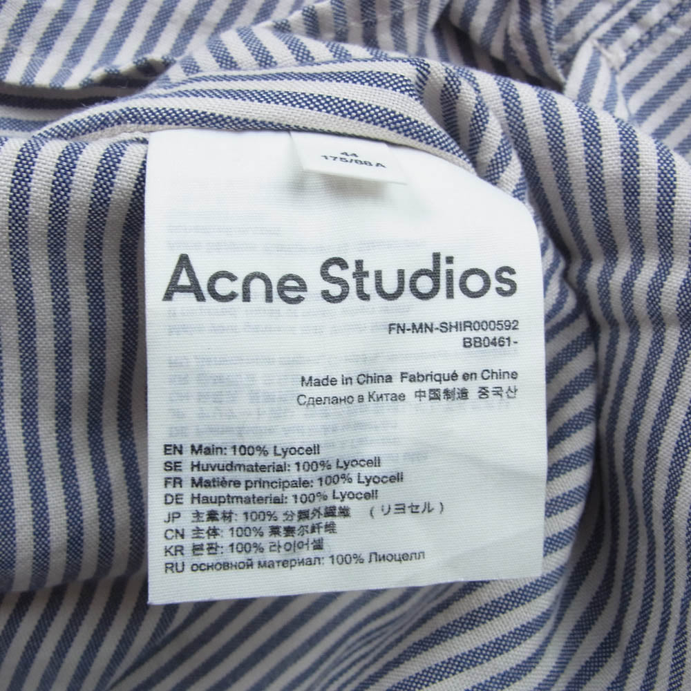 ACNE STUDIOS アクネストゥディオズ FN-MN-SHIR000592 ストライプ ロゴ刺繍 長袖 ボタンダウンシャツ BDシャツ ネイビー系 44【中古】