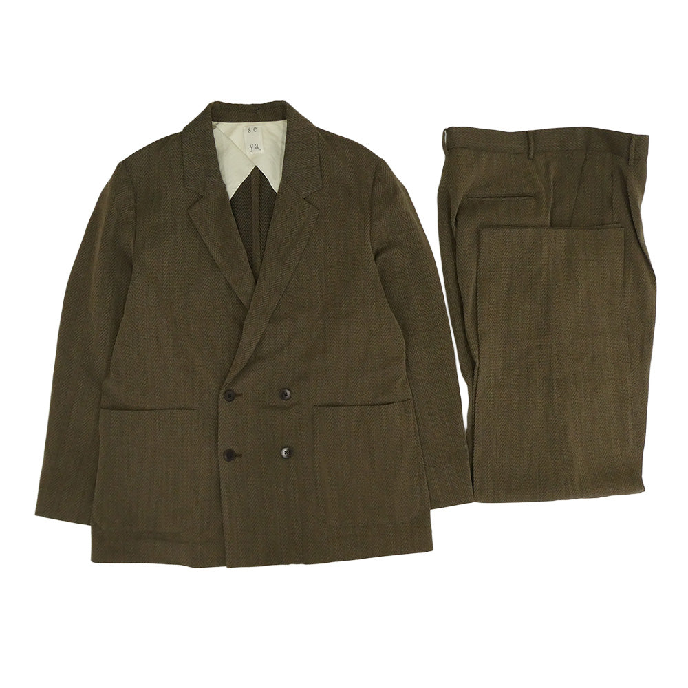 seya. セヤ SIWA TAILORED W JACKET TRAVEL PANTS ヘリンボーン テーラードジャケット スラックスパンツ セットアップ ブラウン系 2【中古】