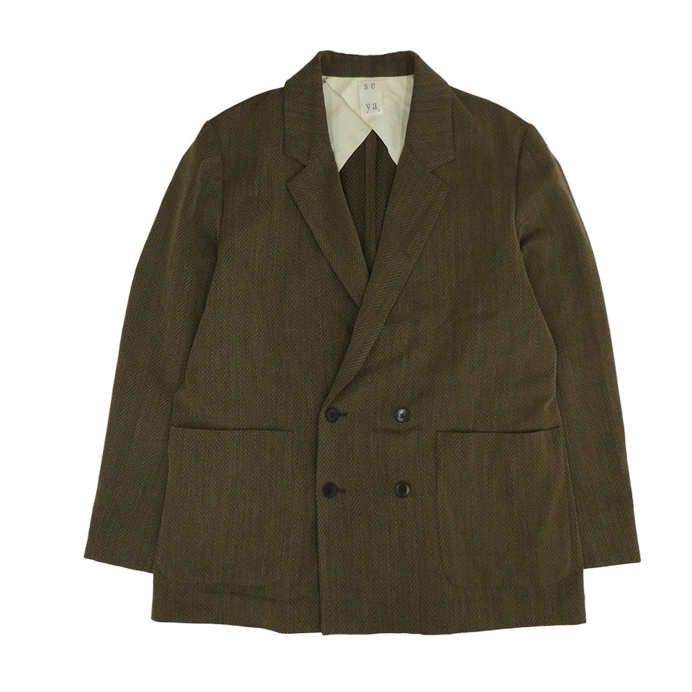 seya. セヤ SIWA TAILORED W JACKET TRAVEL PANTS ヘリンボーン テーラードジャケット スラックスパンツ セットアップ ブラウン系 2【中古】
