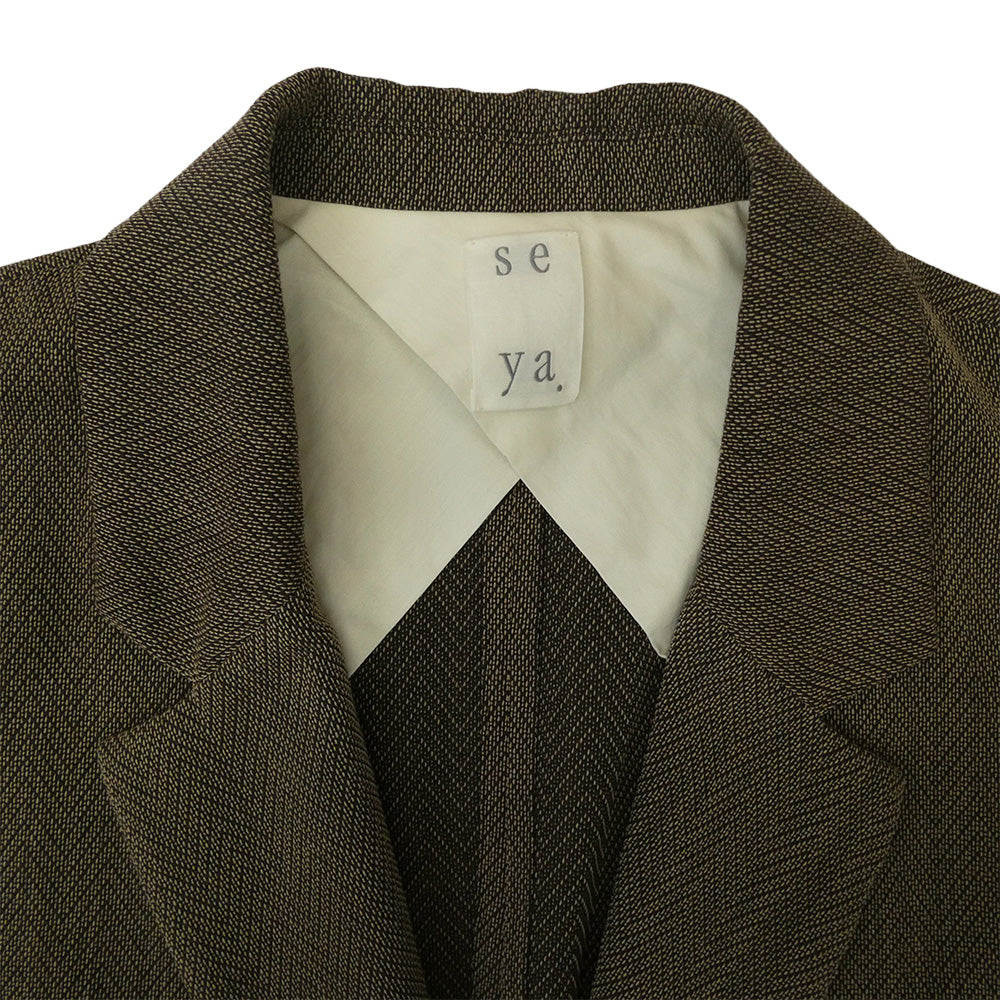 seya. セヤ SIWA TAILORED W JACKET TRAVEL PANTS ヘリンボーン テーラードジャケット スラックスパンツ セットアップ ブラウン系 2【中古】