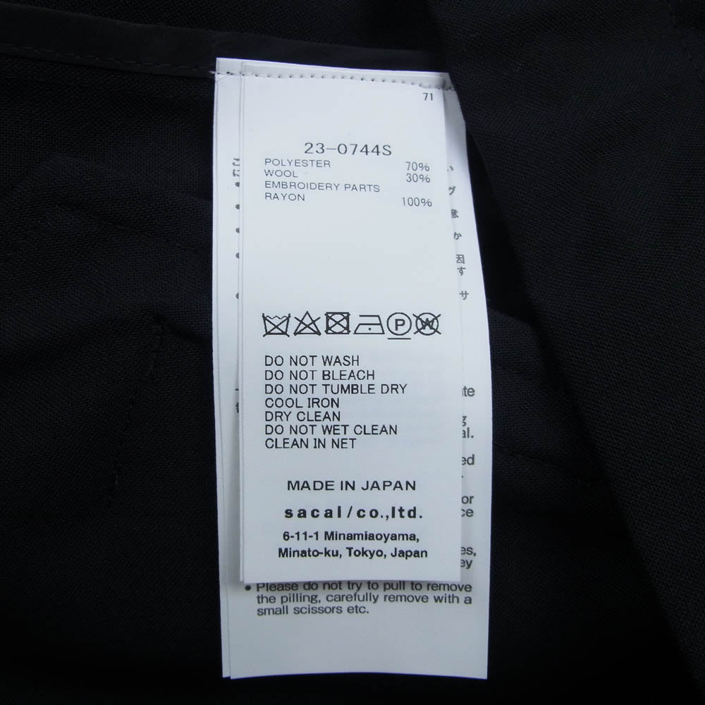 Sacai サカイ 23-0744S x Mercedes-AMG メルセデスエーエムジー ウール レーヨン スナップボタン ジップアップ シャツジャケット ブルゾン ブラック系 3【美品】【中古】