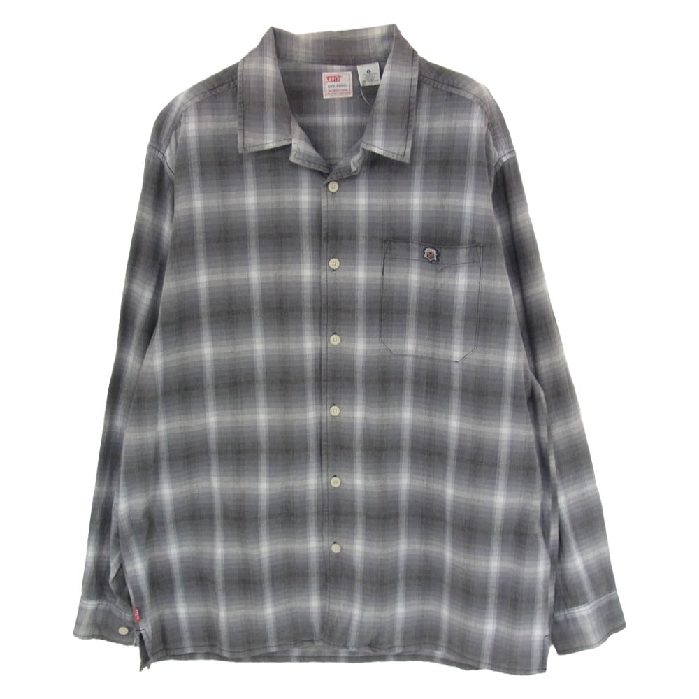 Levi's リーバイス 58684 90s DRY GOODS ドライグッズ オンブレ チェック オープンカラー 開襟 長袖 シャツ ブラック系 L【中古】