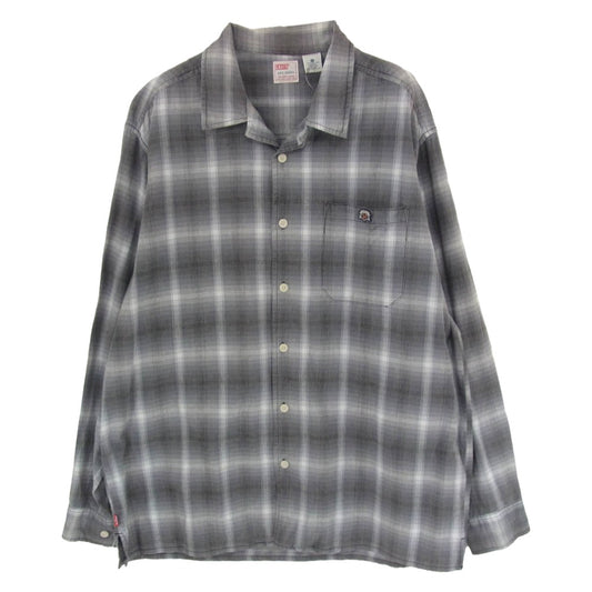 Levi's リーバイス 58684 90s DRY GOODS ドライグッズ オンブレ チェック オープンカラー 開襟 長袖 シャツ ブラック系 L【中古】
