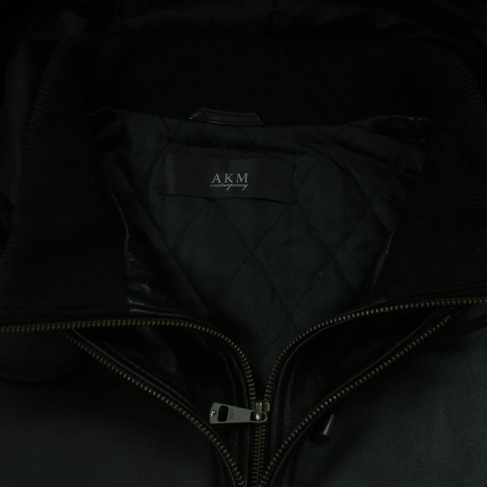 AKM エイケイエム コンテンポラリー キルティング フーデット ラムレザー ブルゾン ジャケット ブラック系 M【中古】