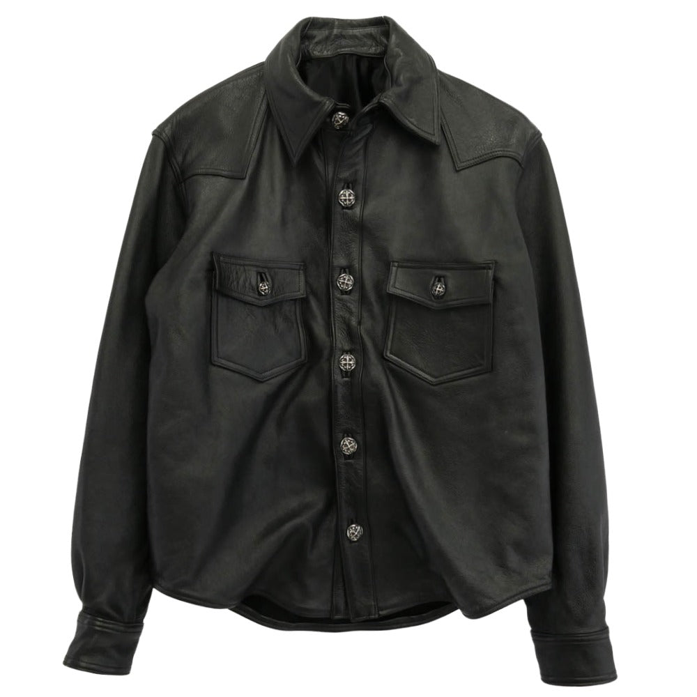 A&G エーアンドジー クロスボタン バックフレアニー レザー シャツ ジャケット ブラック系 シルバー系 S【中古】