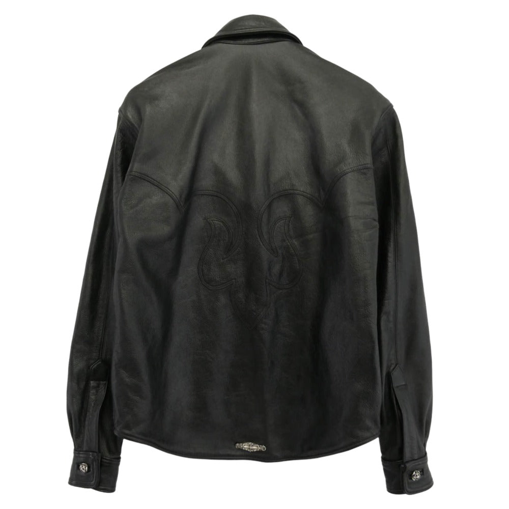 A&G エーアンドジー クロスボタン バックフレアニー レザー シャツ ジャケット ブラック系 シルバー系 S【中古】