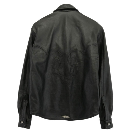 A&G エーアンドジー クロスボタン バックフレアニー レザー シャツ ジャケット ブラック系 シルバー系 S【中古】