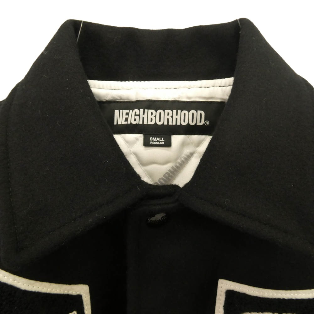 NEIGHBORHOOD ネイバーフッド 252SZNH-JKM01S Stadium Jacket ロゴ ワッペン 袖レザー切替 スタジアム ジャケット スタジャン ブラック系 S【美品】【中古】