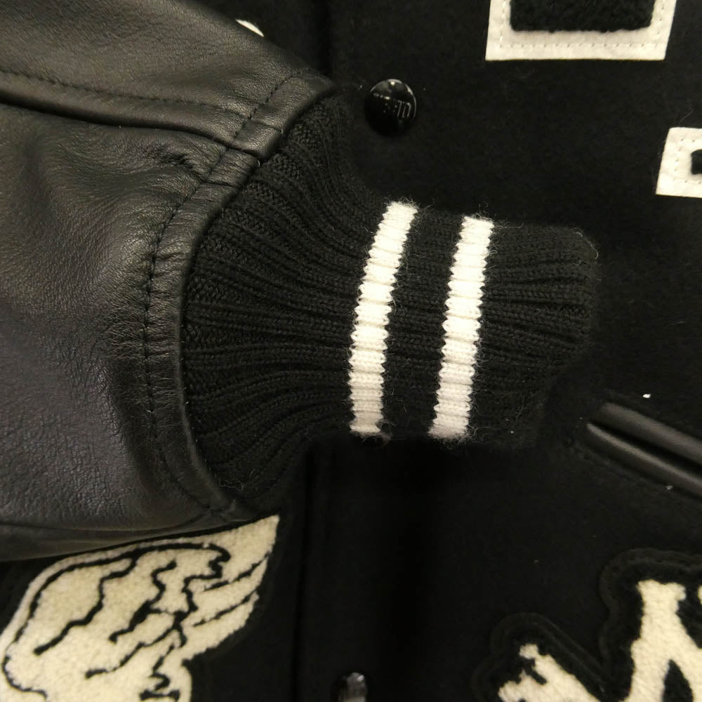 NEIGHBORHOOD ネイバーフッド 252SZNH-JKM01S Stadium Jacket ロゴ ワッペン 袖レザー切替 スタジアム ジャケット スタジャン ブラック系 S【美品】【中古】