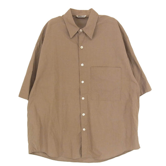 AURALEE オーラリー 19SS A9SS02TN WASHED FINX TWILL HALF SLEEVED BIG SHIRTS ウォッシュドフィンクス ツイル ハーフスリーブ オーバーサイズ 半袖 ボタン シャツ ブラウン系 4【中古】
