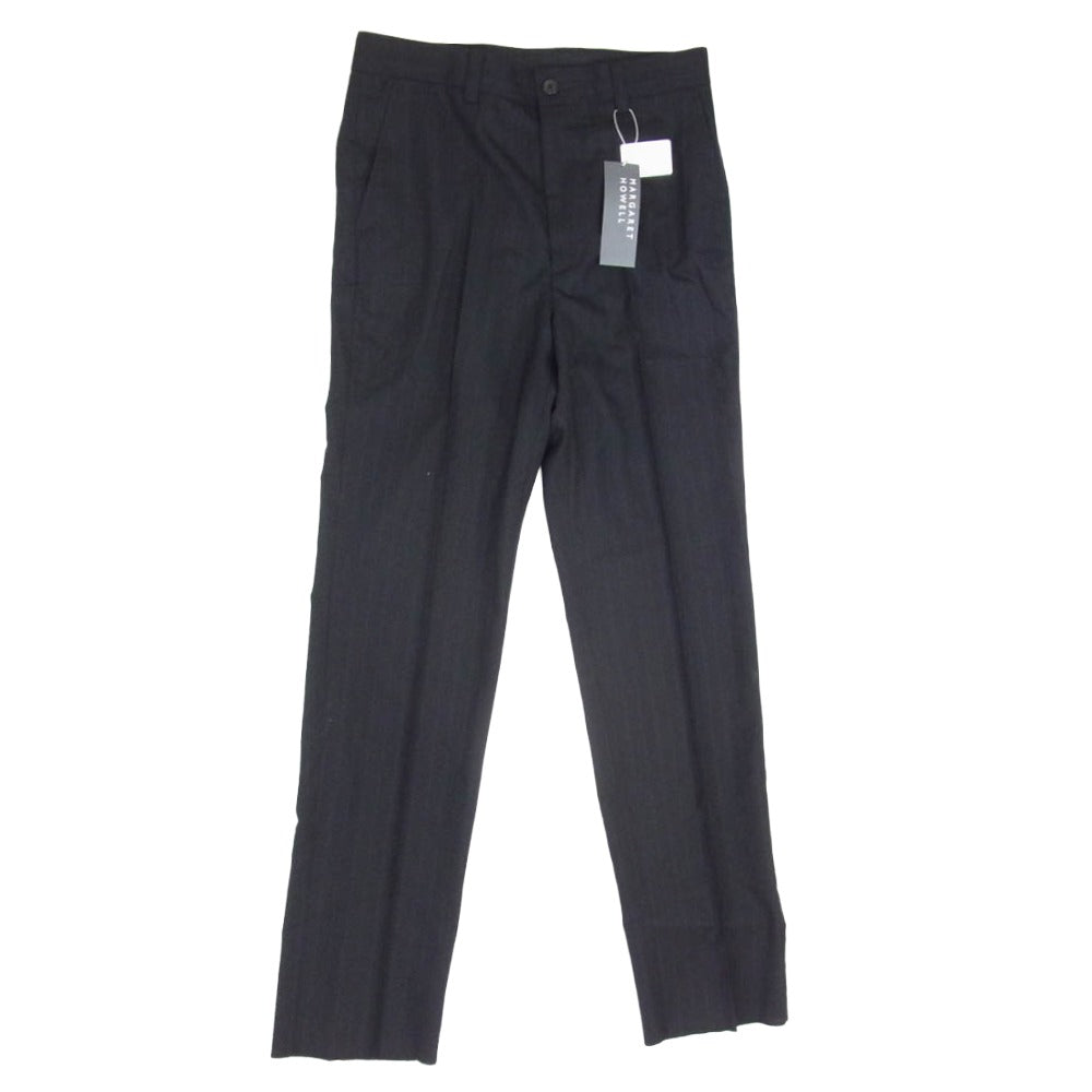 MARGARET HOWELL マーガレットハウエル 579-4140007 WIDE STRIPE FINE WOOL ワイド ストライプ ファイン ウール トラウザーズ ブラック系 L【美品】【中古】