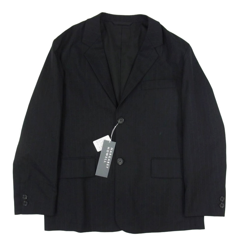 MARGARET HOWELL マーガレットハウエル 579-4120007 WIDE STRIPE FINE WOOL ワイド ストライプ ファイン ウール テーラードジャケット ブラック系 L【極上美品】【中古】