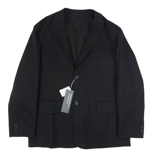 MARGARET HOWELL マーガレットハウエル 579-4120007 WIDE STRIPE FINE WOOL ワイド ストライプ ファイン ウール テーラードジャケット ブラック系 L【極上美品】【中古】