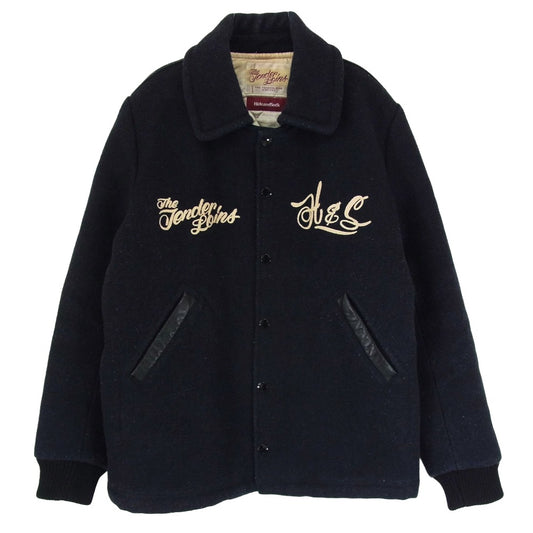 TENDERLOIN テンダーロイン STJ-11009 × HIDE AND SEEK ハイドアンドシーク ロド刺繍 ウール スタジャン ブルゾン ジャケット ブラック系 S【中古】