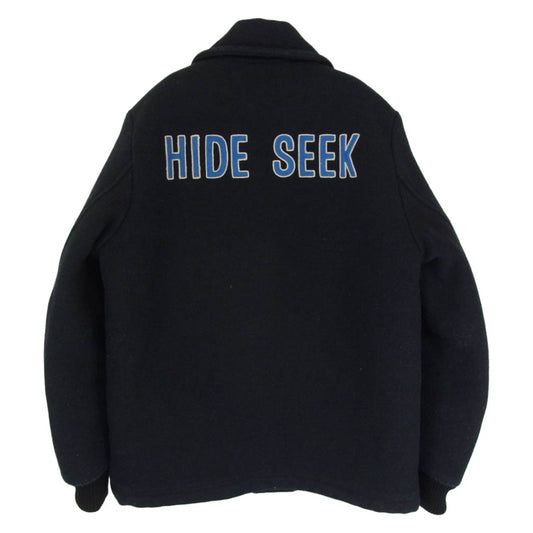 TENDERLOIN テンダーロイン STJ-11009 × HIDE AND SEEK ハイドアンドシーク ロド刺繍 ウール スタジャン ブルゾン ジャケット ブラック系 S【中古】