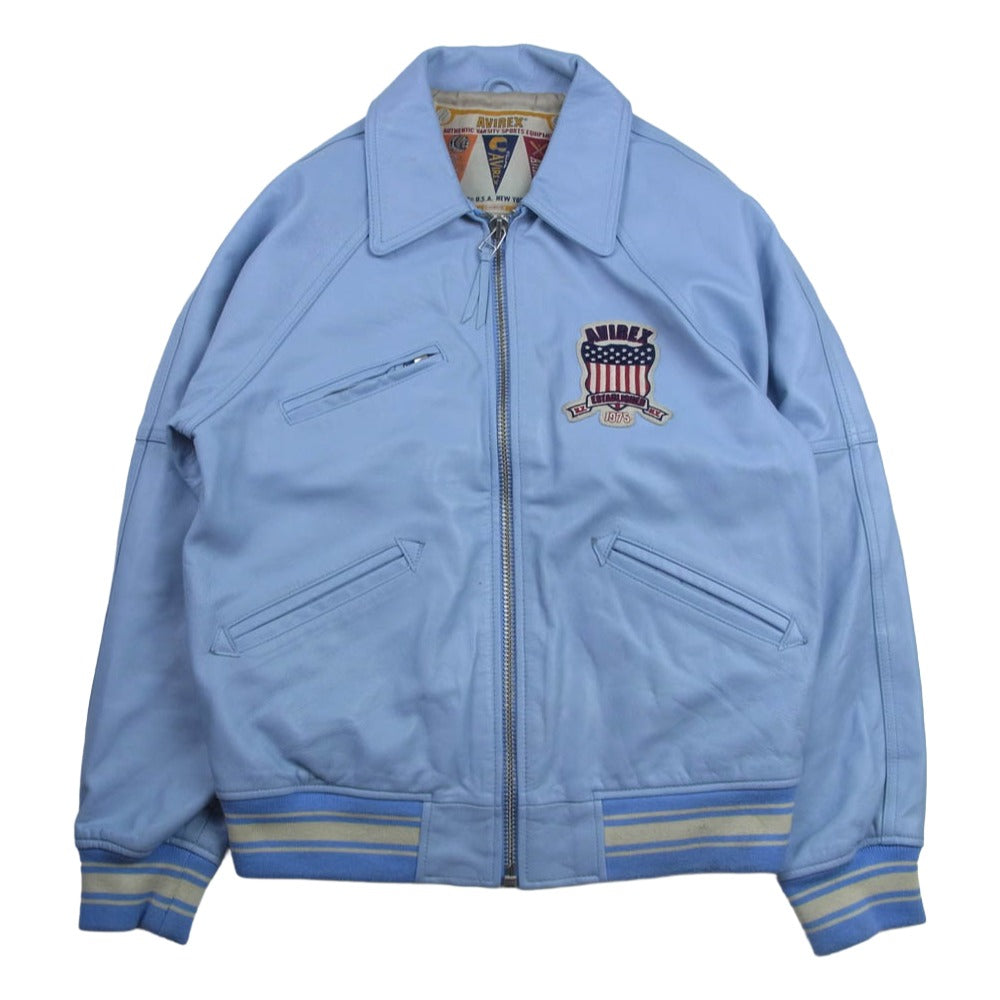 AVIREX アヴィレックス 783-495001 LIGHT SIGNATURE VARSITY JACKET ライト シグネチャー バーシティー レザー ジャケット ライトブルー系 M【中古】