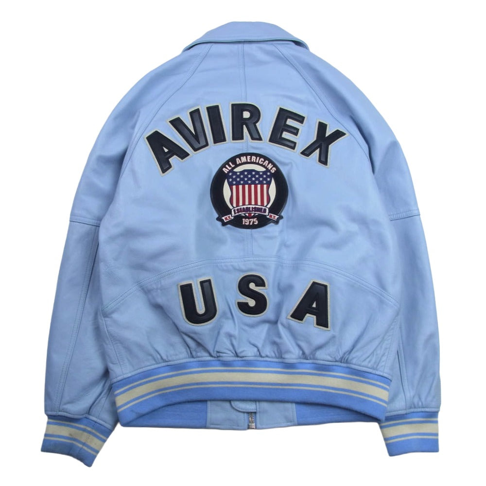 AVIREX アヴィレックス 783-495001 LIGHT SIGNATURE VARSITY JACKET ライト シグネチャー バーシティー レザー ジャケット ライトブルー系 M【中古】