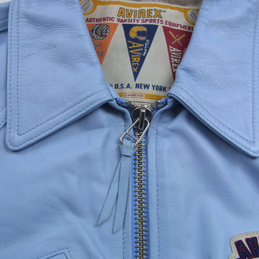 AVIREX アヴィレックス 783-495001 LIGHT SIGNATURE VARSITY JACKET ライト シグネチャー バーシティー レザー ジャケット ライトブルー系 M【中古】
