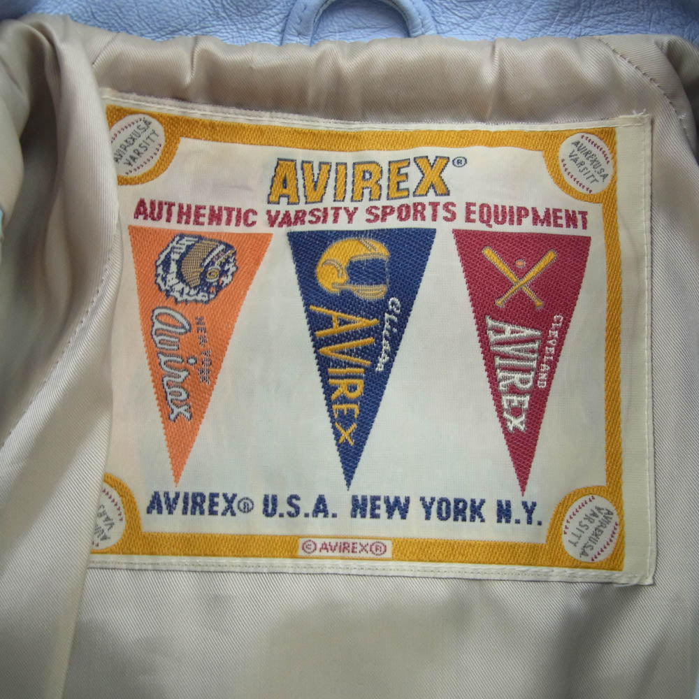 AVIREX アヴィレックス 783-495001 LIGHT SIGNATURE VARSITY JACKET ライト シグネチャー バーシティー レザー ジャケット ライトブルー系 M【中古】