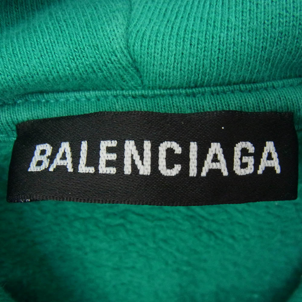 BALENCIAGA バレンシアガ 19AW 570811 TGV68 Paris Flag Pullover Hoodie ロゴプリント パリフラッグ プルオーバー パーカー フーディー グリーン系 L【中古】