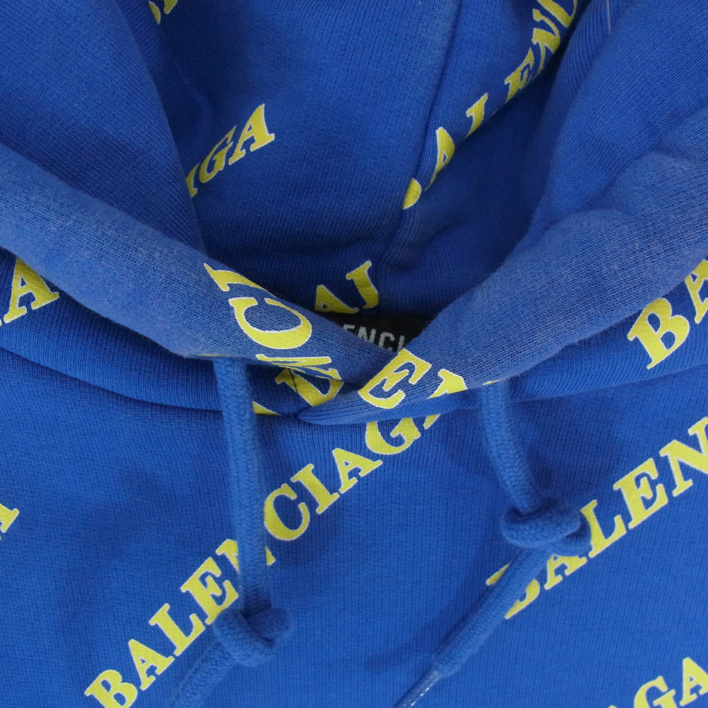 BALENCIAGA バレンシアガ 20SS 600583 TIV71 LOGO HOODIE 総柄 ロゴプリント プルオーバー パーカー フーディー ブルー系 L【中古】