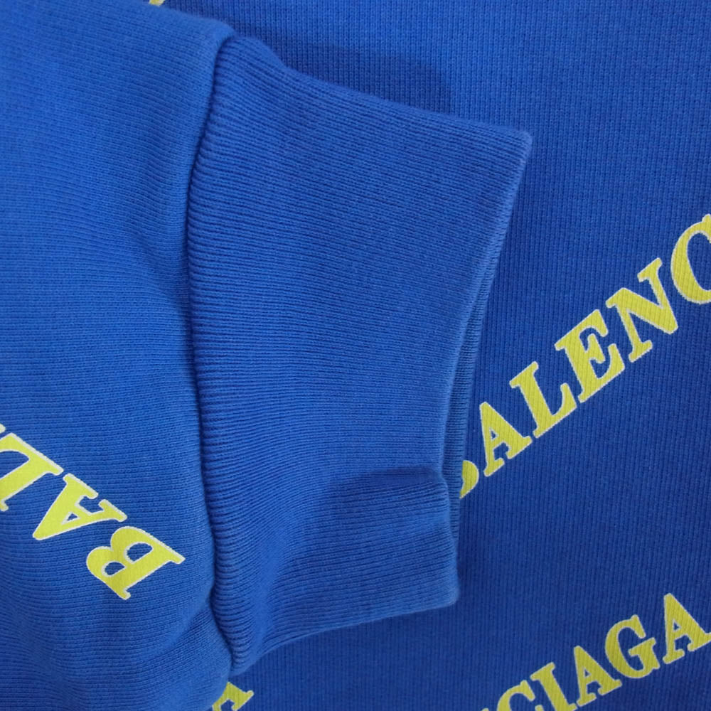BALENCIAGA バレンシアガ 20SS 600583 TIV71 LOGO HOODIE 総柄 ロゴプリント プルオーバー パーカー フーディー ブルー系 L【中古】