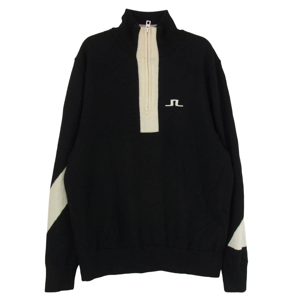 J.LINDEBERG ジェイリンドバーグ ロゴ刺繍 ハーフジップ ニット プルオーバー ジャケット ブラック系 M【中古】