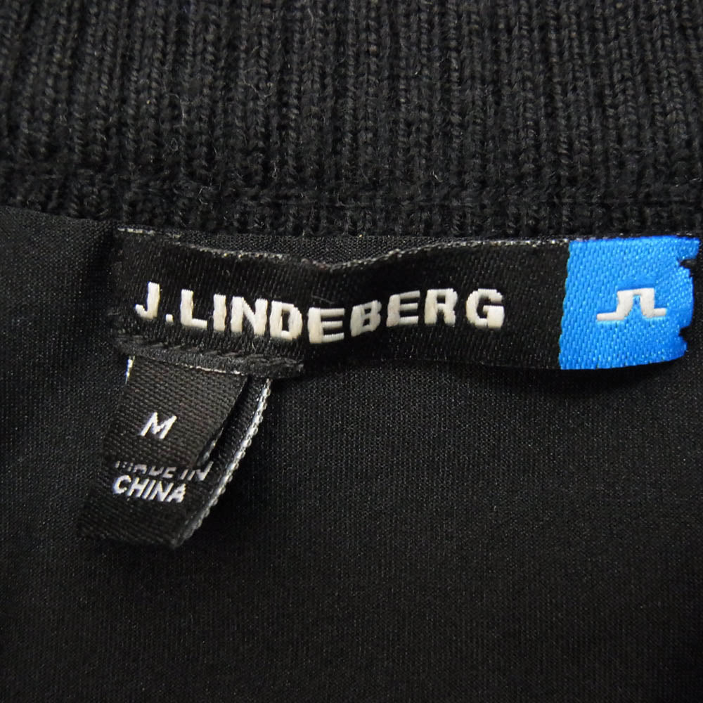 J.LINDEBERG ジェイリンドバーグ ロゴ刺繍 ハーフジップ ニット プルオーバー ジャケット ブラック系 M【中古】