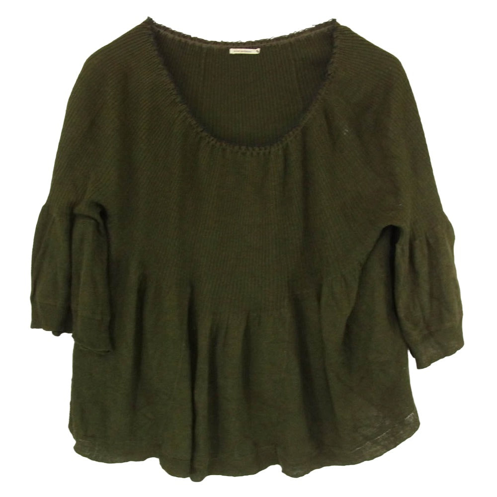 mina perhonen ミナペルホネン Ls8643 ombrage オンブラージュ リブフレアブラウス セーター グリーン系 1【中古】