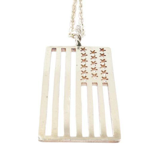 イーディーエフ PD-035 American Flag アメリカンフラッグ ペンダント 星条旗 ネックレス シルバー系【中古】