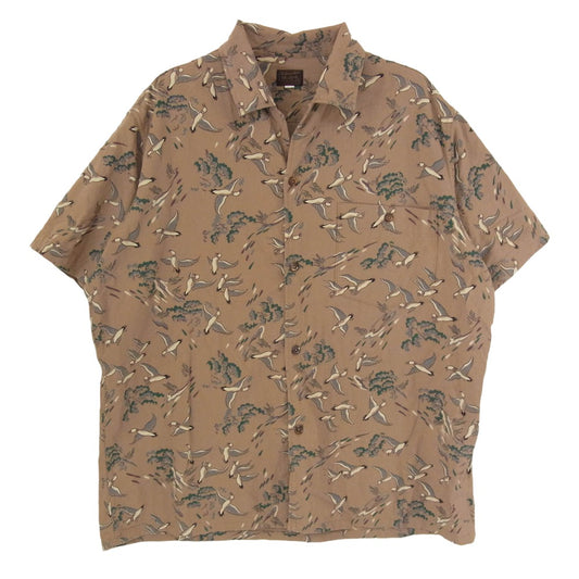 DELUXE デラックス 総柄 コットン 半袖 アロハ シャツ ブラウン系 M【中古】