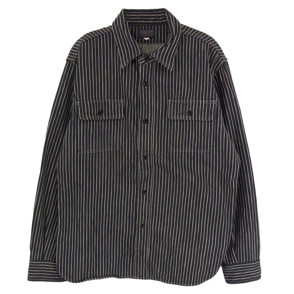DELUXE デラックス ヒッコリー ストライプ 長袖 シャツ ブラック系 XL【中古】