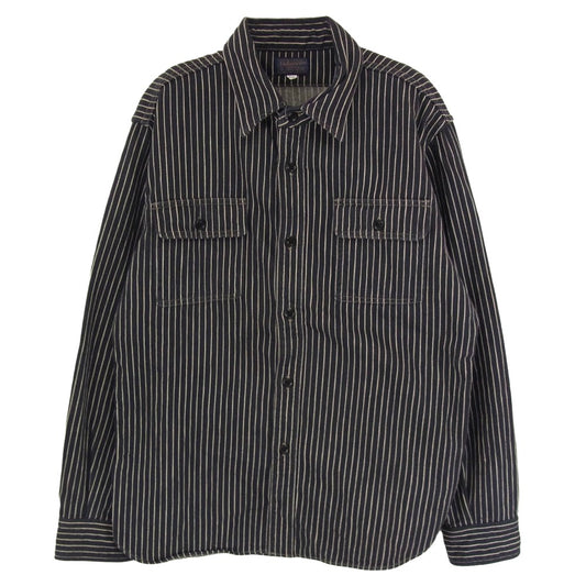 DELUXE デラックス ヒッコリー ストライプ 長袖 シャツ ブラック系 XL【中古】