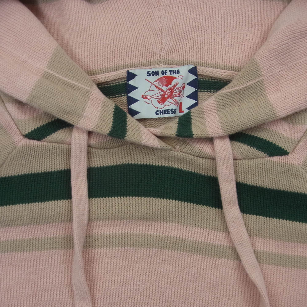 SON OF THE CHEESE サノバチーズ Border hoodie ニット プルオーバー パーカー コットン 中国製 ピンク系 L【中古】