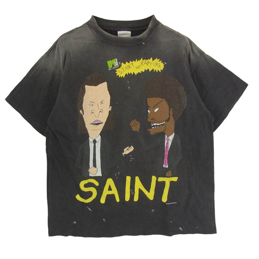 SAINT MICHAEL セントマイケル 25SS SM-HR8-0000-015 RAPTURE SS TEE ヴィンテージ加工 半袖 Tシャツ ブラック系 S【極上美品】【中古】