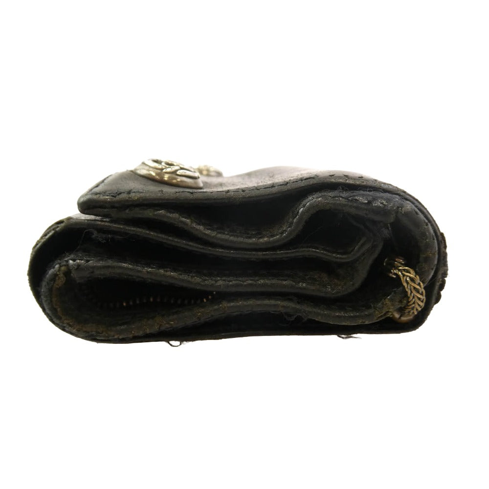 CHROME HEARTS クロムハーツ（原本無） 3FOLD 3フォールド レザー ウォレット フローラルボタン 財布 ブラック系【中古】