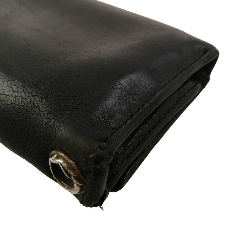 CHROME HEARTS クロムハーツ（原本無） 3FOLD 3フォールド レザー ウォレット フローラルボタン 財布 ブラック系【中古】