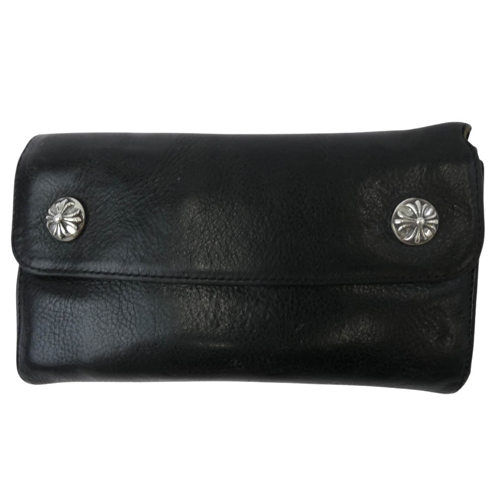 CHROME HEARTS クロムハーツ（原本無） WAVE WALLET ウェーブ ウォレット クロスボールボタン ダガージップ レザー長財布 ブラック系【中古】