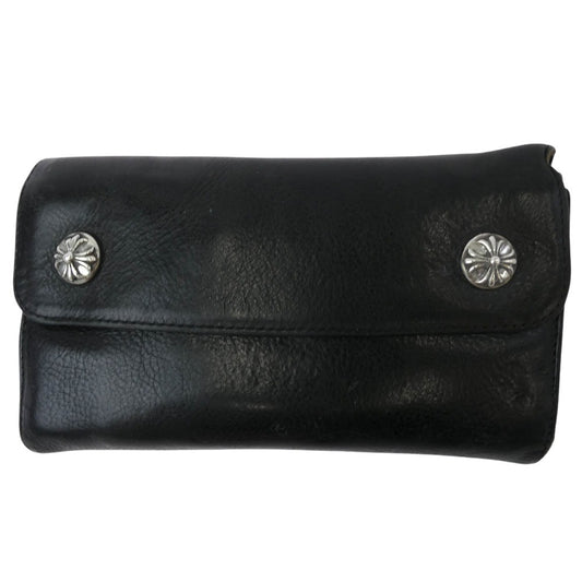 CHROME HEARTS クロムハーツ（原本無） WAVE WALLET ウェーブ ウォレット クロスボールボタン ダガージップ レザー長財布 ブラック系【中古】