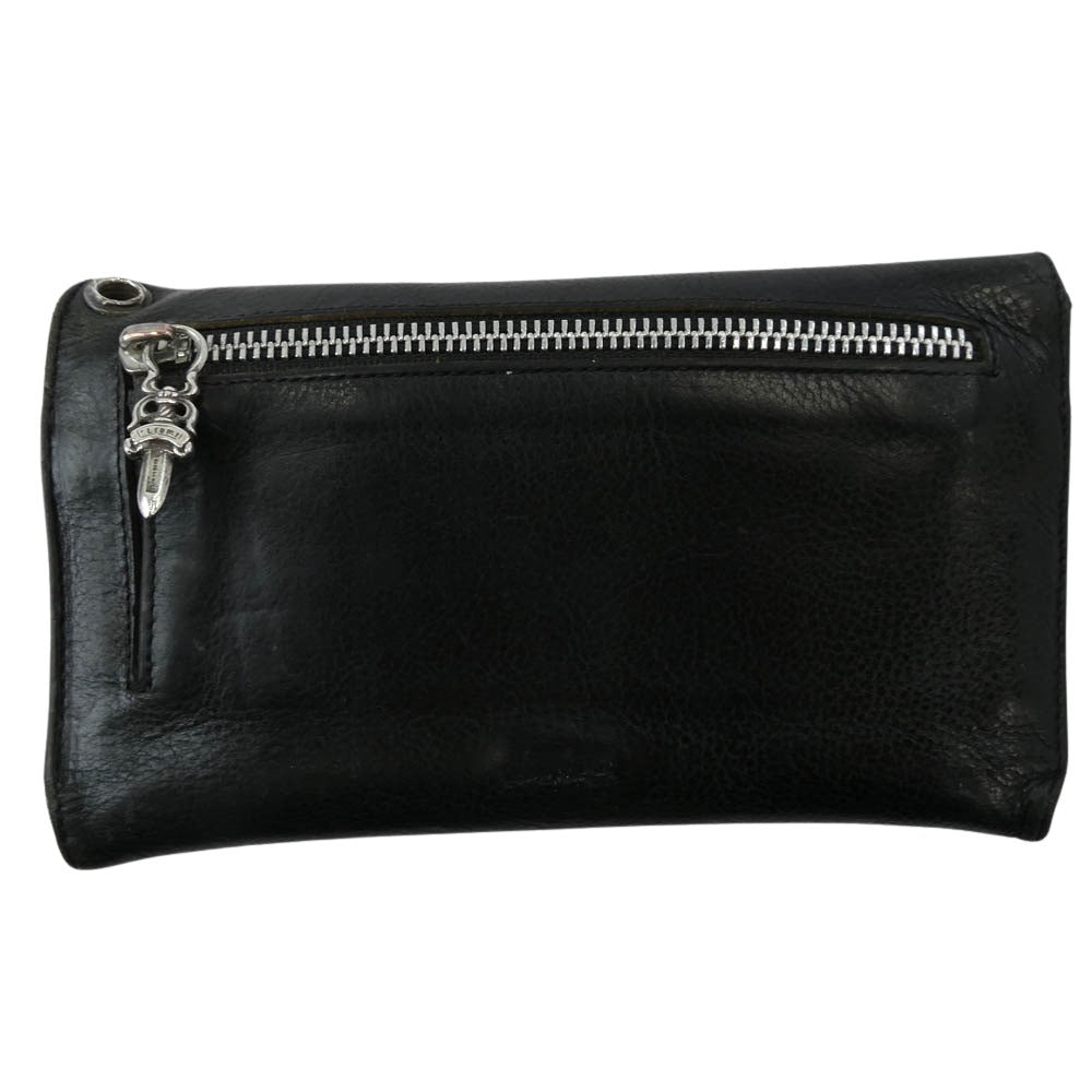CHROME HEARTS クロムハーツ（原本無） WAVE WALLET ウェーブ ウォレット クロスボールボタン ダガージップ レザー長財布 ブラック系【中古】
