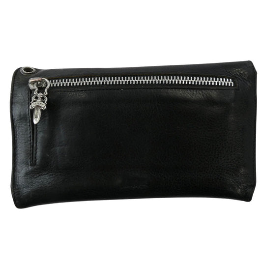 CHROME HEARTS クロムハーツ（原本無） WAVE WALLET ウェーブ ウォレット クロスボールボタン ダガージップ レザー長財布 ブラック系【中古】