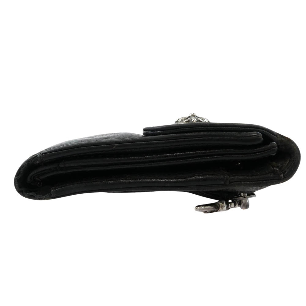 CHROME HEARTS クロムハーツ（原本無） WAVE WALLET ウェーブ ウォレット クロスボールボタン ダガージップ レザー長財布 ブラック系【中古】