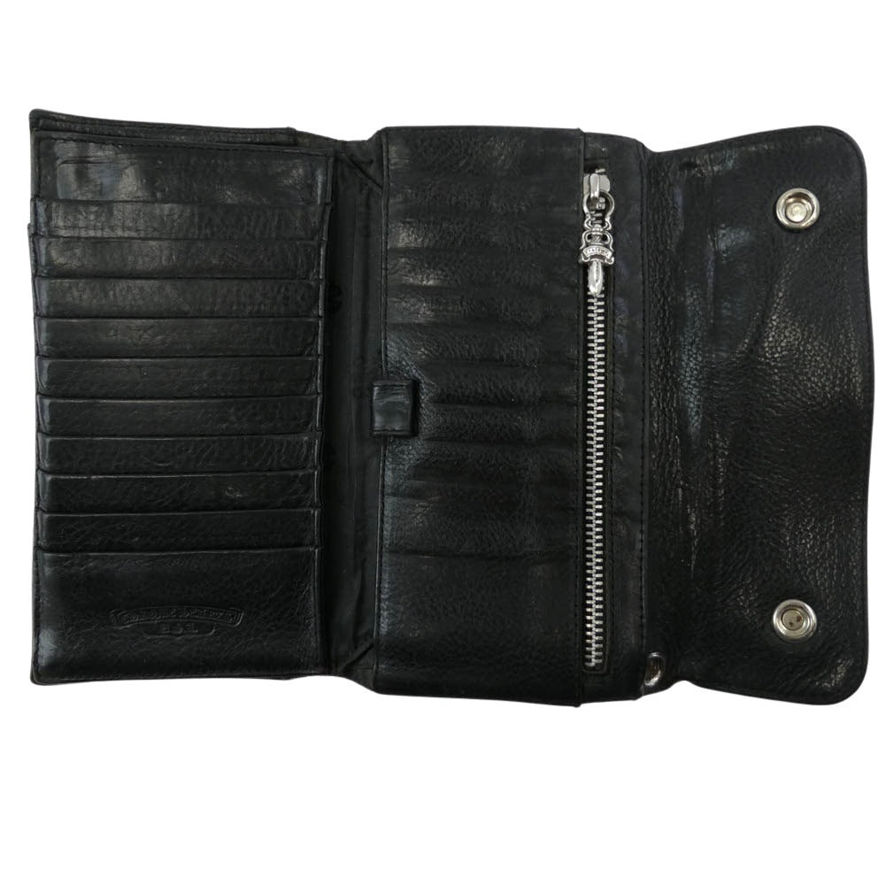 CHROME HEARTS クロムハーツ（原本無） WAVE WALLET ウェーブ ウォレット クロスボールボタン ダガージップ レザー長財布 ブラック系【中古】