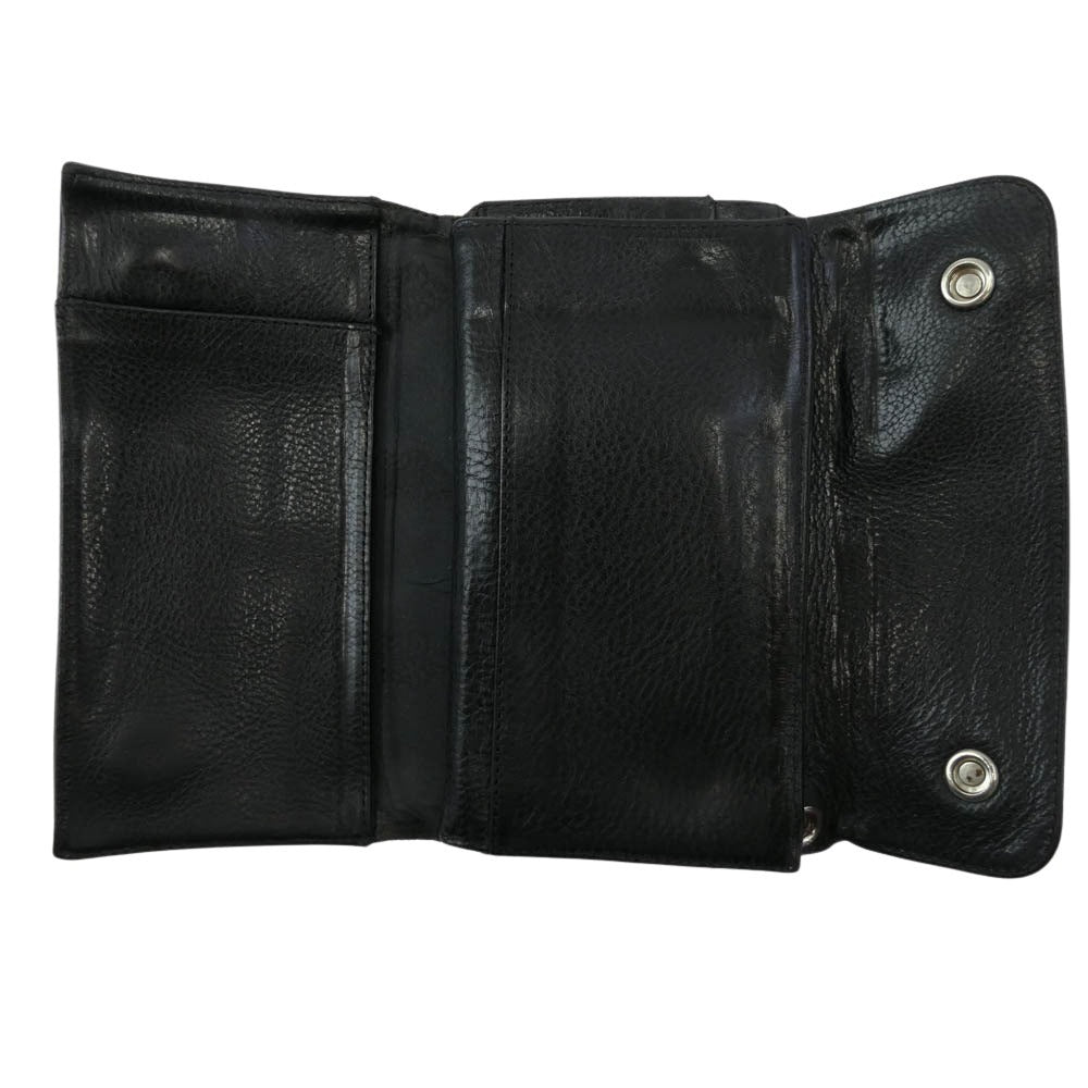 CHROME HEARTS クロムハーツ（原本無） WAVE WALLET ウェーブ ウォレット クロスボールボタン ダガージップ レザー長財布 ブラック系【中古】